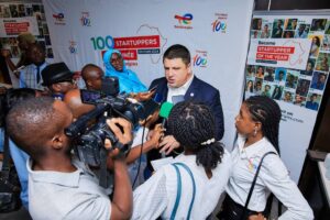 The Managing Director of TotalEnergies Marketing & Communication Cameroon, Patrocle Petridis, talking to the press about this year's Startupper Challenge